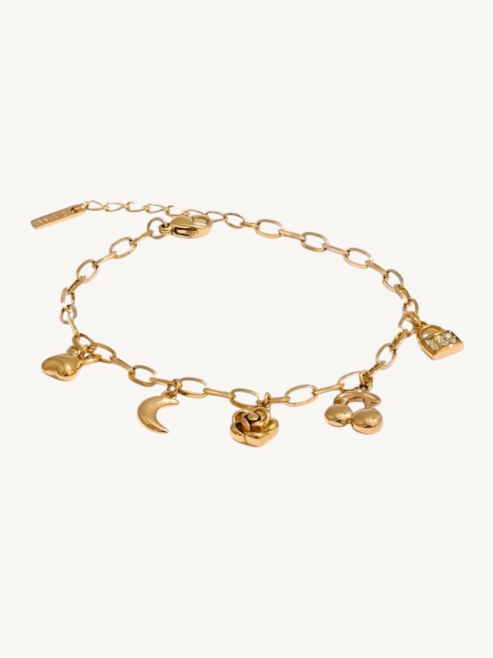 Gold Silver Charm Bracelet Moon Cherry Rose Lock Stainless Steel